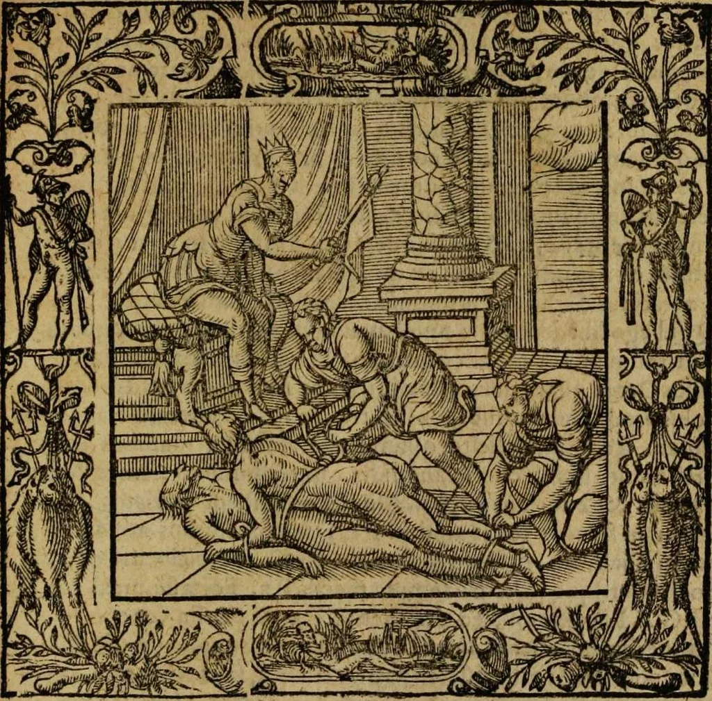 An illustration from Omnia Andreae Alciati v.c. emblemata [electronic resource]: cum commentariis, quibus emblematum omnium aperta origine, mens auctoris explicatur, & obscura omnia dubiáque illustrantur, 1581, leaf 707
