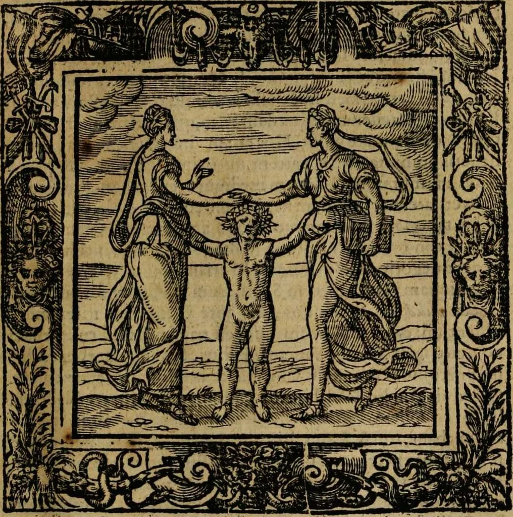 An illustration from Omnia Andreae Alciati v.c. emblemata [electronic resource]: cum commentariis, quibus emblematum omnium aperta origine, mens auctoris explicatur, & obscura omnia dubiáque illustrantur, 1581, leaf 81