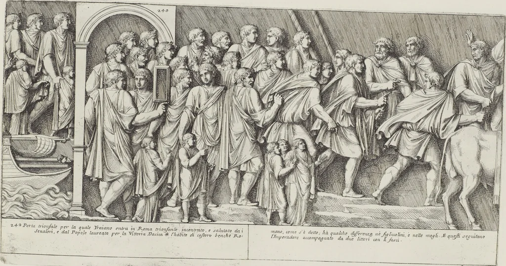 An illustration from Colonna Traiana eretta dal Senato, e popolo romano all'imperatore Traiano Avgvsto nel svo foro in Roma [electronic resource]: scolpita con l'historie della gverra dacica la prima e la seconda espeditione, e vittoria contro il re Decebalo, 1673, leaf 147