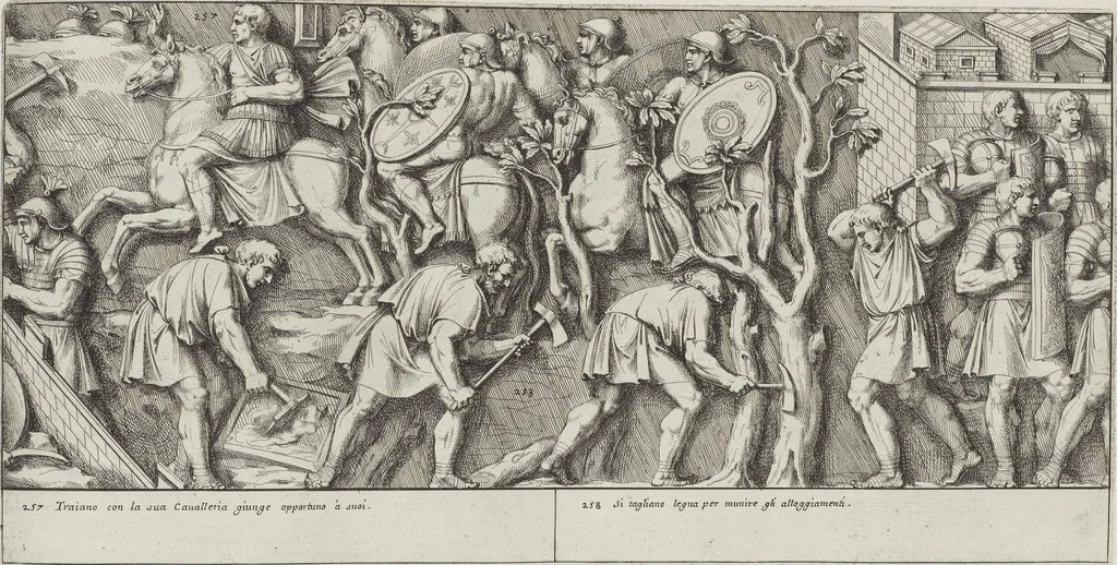 An illustration from Colonna Traiana eretta dal Senato, e popolo romano all'imperatore Traiano Avgvsto nel svo foro in Roma [electronic resource]: scolpita con l'historie della gverra dacica la prima e la seconda espeditione, e vittoria contro il re Decebalo, 1673, leaf 169
