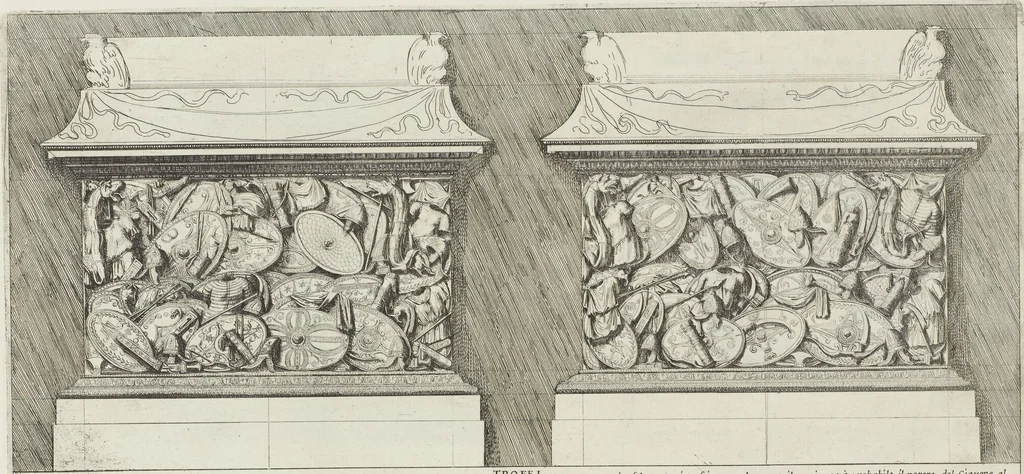 An illustration from Colonna Traiana eretta dal Senato, e popolo romano all'imperatore Traiano Avgvsto nel svo foro in Roma [electronic resource]: scolpita con l'historie della gverra dacica la prima e la seconda espeditione, e vittoria contro il re Decebalo, 1673, leaf 19