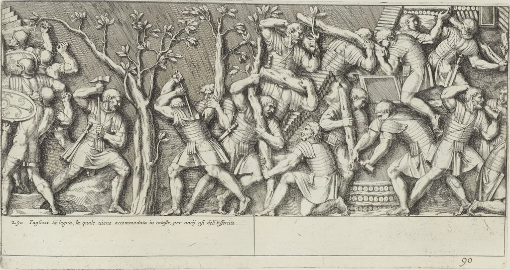 An illustration from Colonna Traiana eretta dal Senato, e popolo romano all'imperatore Traiano Avgvsto nel svo foro in Roma [electronic resource]: scolpita con l'historie della gverra dacica la prima e la seconda espeditione, e vittoria contro il re Decebalo, 1673, leaf 203