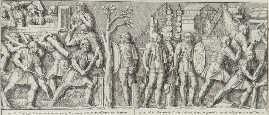 An illustration from Colonna Traiana eretta dal Senato, e popolo romano all'imperatore Traiano Avgvsto nel svo foro in Roma [electronic resource]: scolpita con l'historie della gverra dacica la prima e la seconda espeditione, e vittoria contro il re Decebalo, 1673, leaf 219