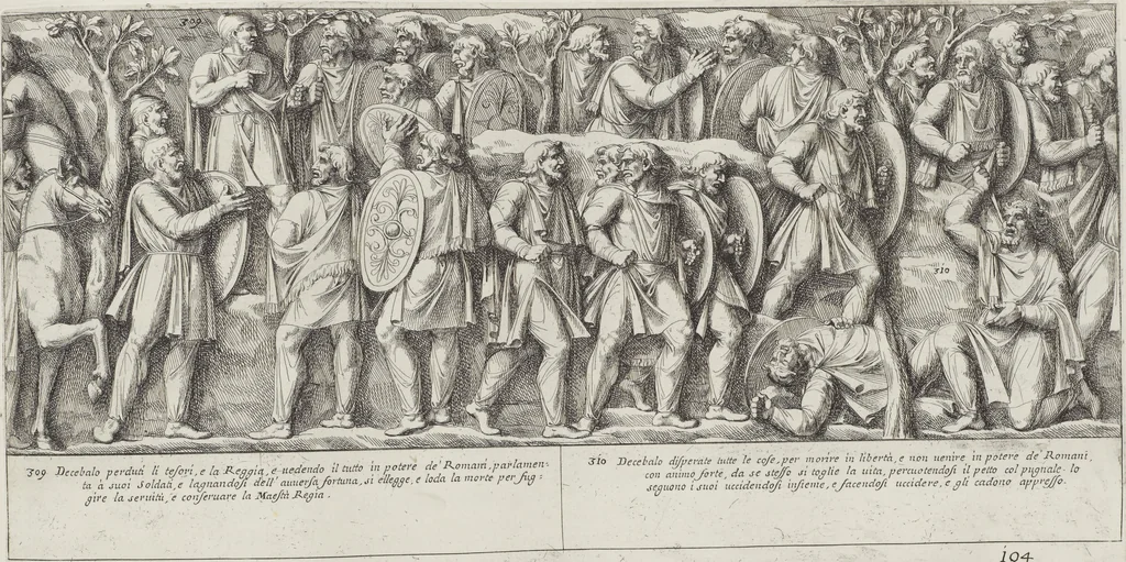 An illustration from Colonna Traiana eretta dal Senato, e popolo romano all'imperatore Traiano Avgvsto nel svo foro in Roma [electronic resource]: scolpita con l'historie della gverra dacica la prima e la seconda espeditione, e vittoria contro il re Decebalo, 1673, leaf 231