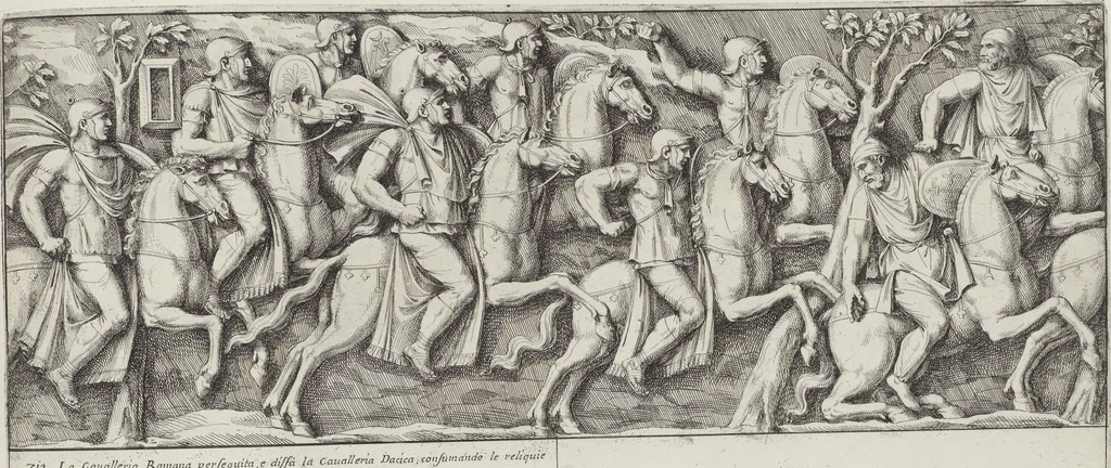 An illustration from Colonna Traiana eretta dal Senato, e popolo romano all'imperatore Traiano Avgvsto nel svo foro in Roma [electronic resource]: scolpita con l'historie della gverra dacica la prima e la seconda espeditione, e vittoria contro il re Decebalo, 1673, leaf 235