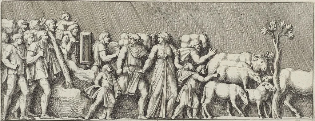 An illustration from Colonna Traiana eretta dal Senato, e popolo romano all'imperatore Traiano Avgvsto nel svo foro in Roma [electronic resource]: scolpita con l'historie della gverra dacica la prima e la seconda espeditione, e vittoria contro il re Decebalo, 1673, leaf 249