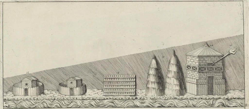 An illustration from Colonna Traiana eretta dal Senato, e popolo romano all'imperatore Traiano Avgvsto nel svo foro in Roma [electronic resource]: scolpita con l'historie della gverra dacica la prima e la seconda espeditione, e vittoria contro il re Decebalo, 1673, leaf 25