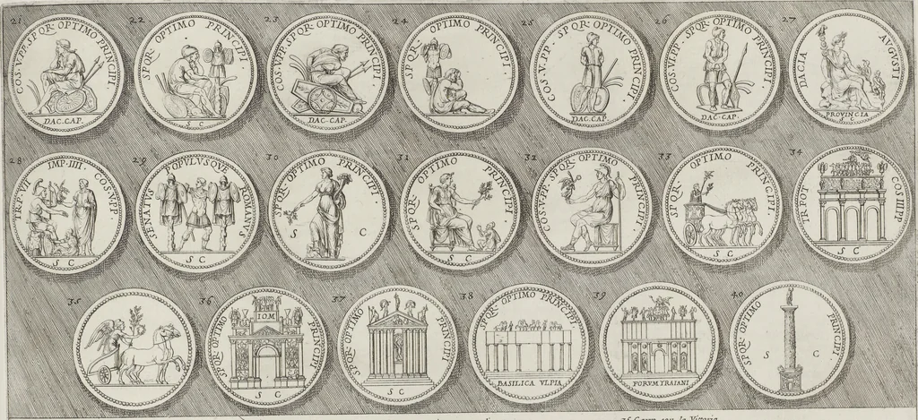 An illustration from Colonna Traiana eretta dal Senato, e popolo romano all'imperatore Traiano Avgvsto nel svo foro in Roma [electronic resource]: scolpita con l'historie della gverra dacica la prima e la seconda espeditione, e vittoria contro il re Decebalo, 1673, leaf 255