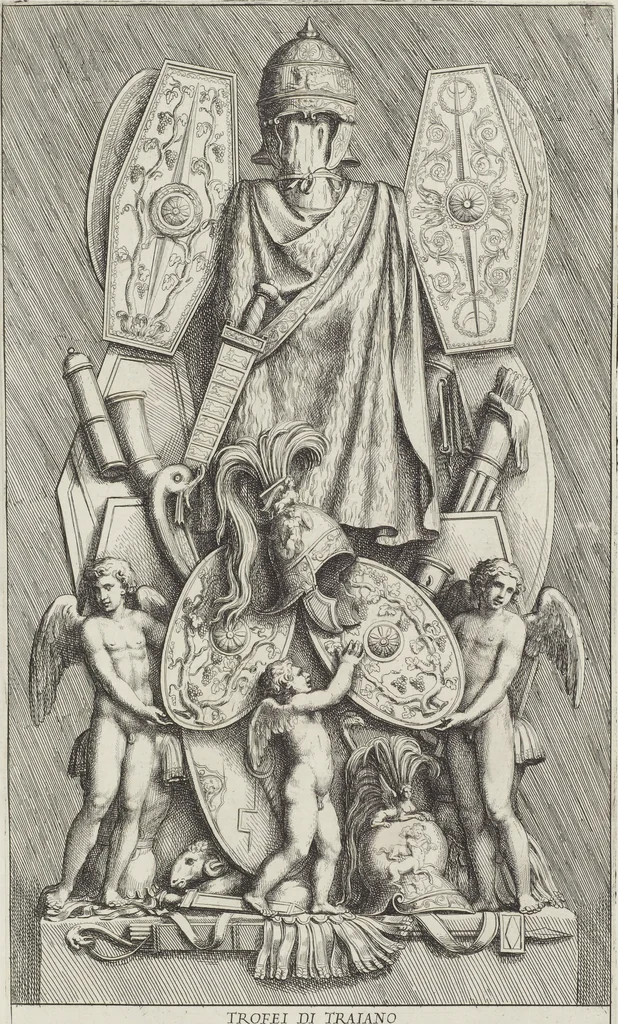 An illustration from Colonna Traiana eretta dal Senato, e popolo romano all'imperatore Traiano Avgvsto nel svo foro in Roma [electronic resource]: scolpita con l'historie della gverra dacica la prima e la seconda espeditione, e vittoria contro il re Decebalo, 1673, leaf 261