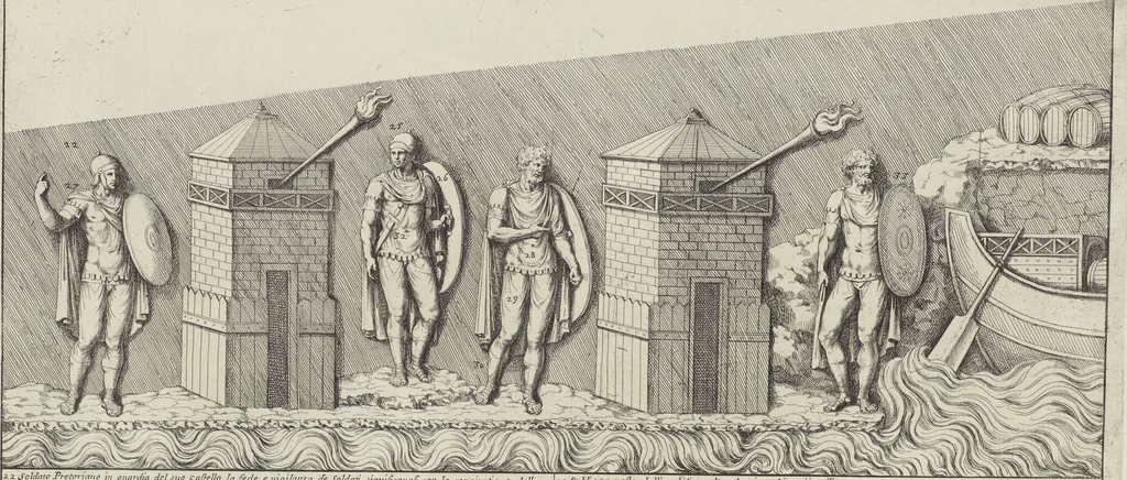 An illustration from Colonna Traiana eretta dal Senato, e popolo romano all'imperatore Traiano Avgvsto nel svo foro in Roma [electronic resource]: scolpita con l'historie della gverra dacica la prima e la seconda espeditione, e vittoria contro il re Decebalo, 1673, leaf 27