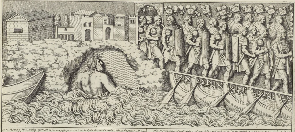 An illustration from Colonna Traiana eretta dal Senato, e popolo romano all'imperatore Traiano Avgvsto nel svo foro in Roma [electronic resource]: scolpita con l'historie della gverra dacica la prima e la seconda espeditione, e vittoria contro il re Decebalo, 1673, leaf 31