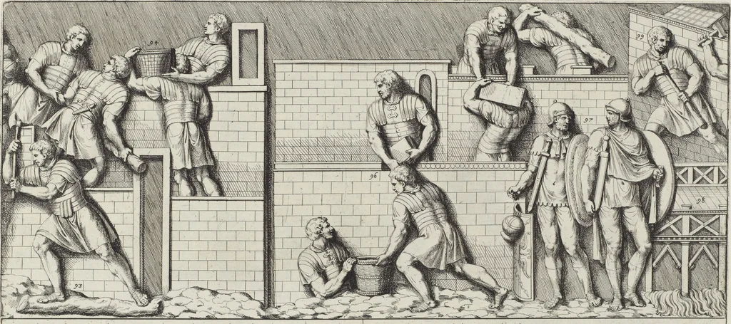 An illustration from Colonna Traiana eretta dal Senato, e popolo romano all'imperatore Traiano Avgvsto nel svo foro in Roma [electronic resource]: scolpita con l'historie della gverra dacica la prima e la seconda espeditione, e vittoria contro il re Decebalo, 1673, leaf 41