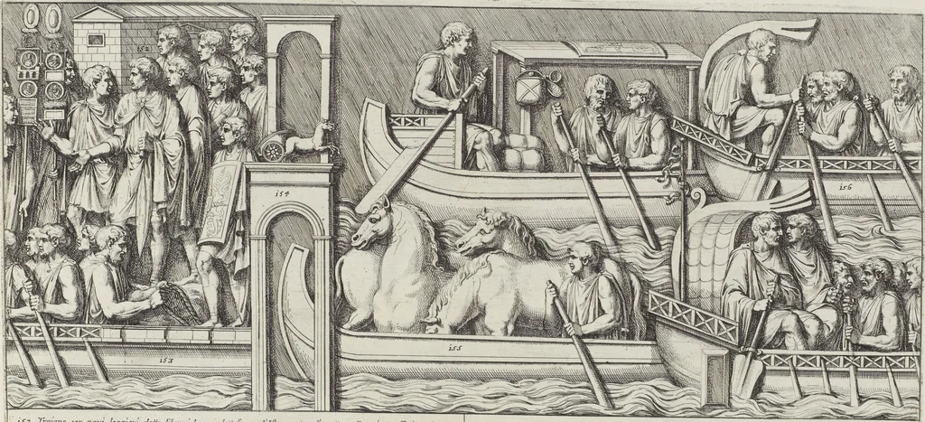 An illustration from Colonna Traiana eretta dal Senato, e popolo romano all'imperatore Traiano Avgvsto nel svo foro in Roma [electronic resource]: scolpita con l'historie della gverra dacica la prima e la seconda espeditione, e vittoria contro il re Decebalo, 1673, leaf 71