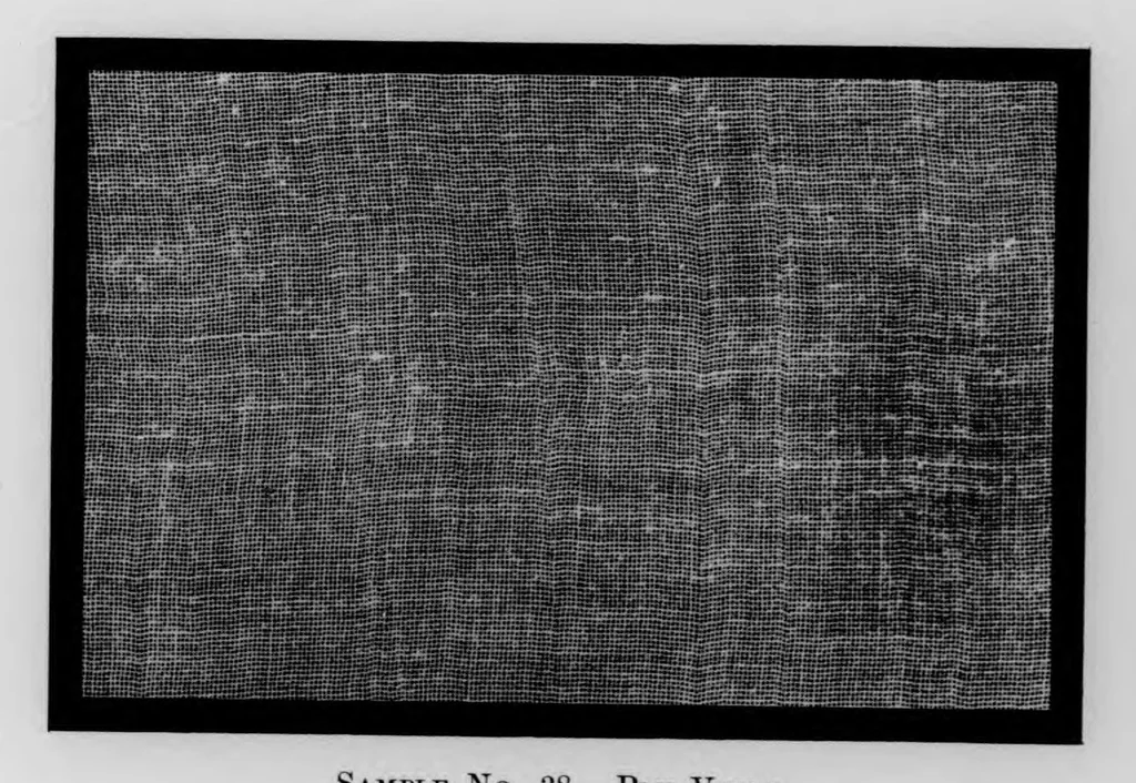 An illustration from 100 imported cotton cloths [microform] : showing cloth particulars, invoice prices in 1913 and 1920, and rates of duty applicable under acts of 1909, 1913, and 1922, 1923, leaf 33
