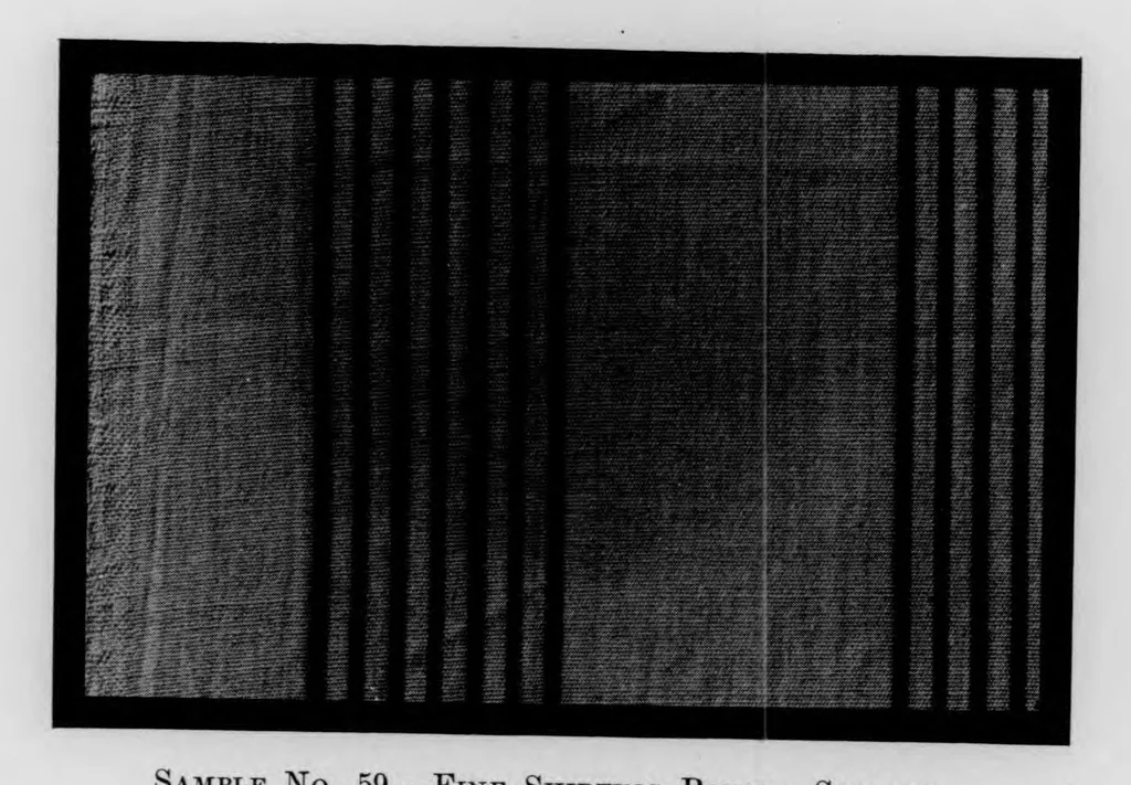 An illustration from 100 imported cotton cloths [microform] : showing cloth particulars, invoice prices in 1913 and 1920, and rates of duty applicable under acts of 1909, 1913, and 1922, 1923, leaf 39