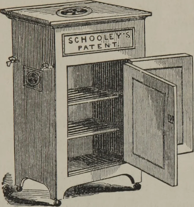 An illustration from A process of obtaining a dry cold current of air from ice, and its different applications, 1855, leaf 12