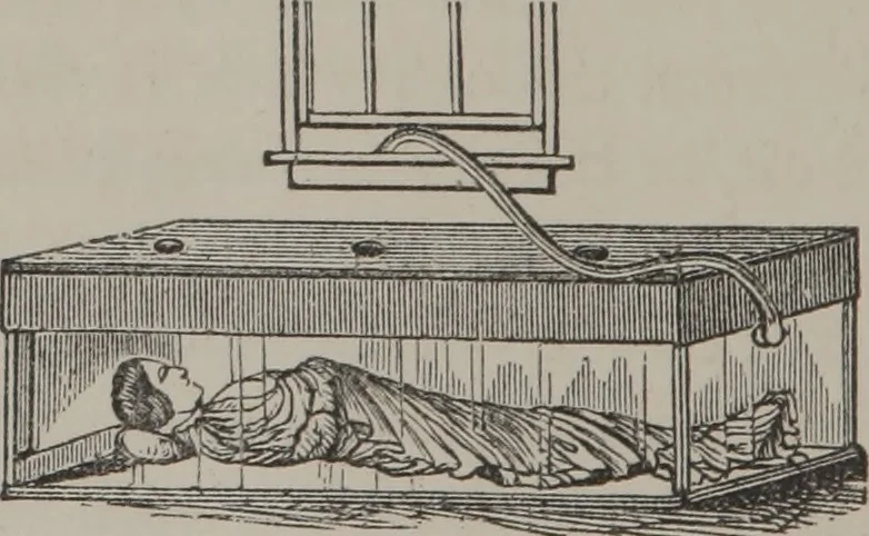 An illustration from A process of obtaining a dry cold current of air from ice, and its different applications, 1855, leaf 17