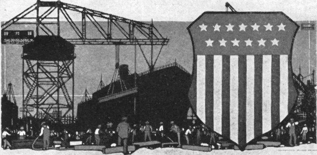 An illustration from Posters issued by the United States Shipping Board Emergency Fleet Corporation: Book no. 1, 1918, leaf 18