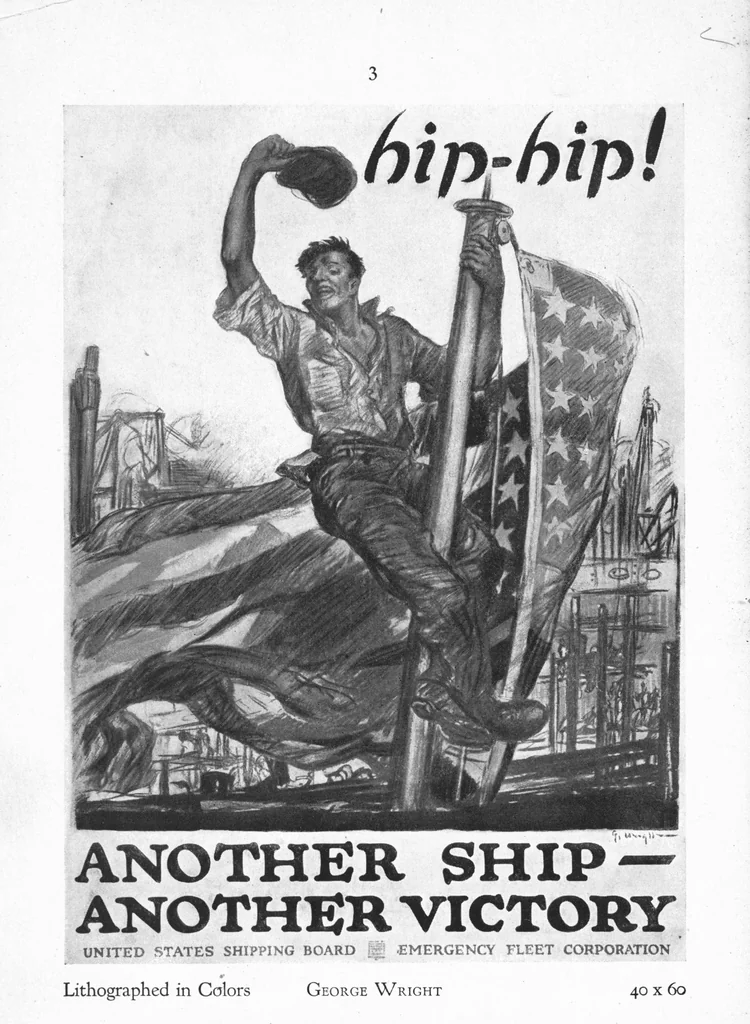 An illustration from Posters issued by the United States Shipping Board Emergency Fleet Corporation: Book no. 1, 1918, leaf 9