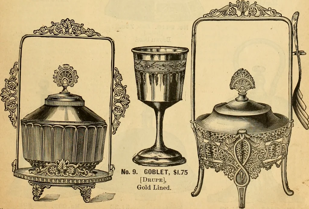 An illustration from 13th annual illustrated catalog, 1889 ... containing illustrations and prices of a few leading and staple styles of diamonds, watches, jewelry, silverware, clocks, canes, umbrellas, opera glasses, gold spectacles, eye glasses, etc., 1889, leaf 118