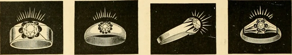 An illustration from 13th annual illustrated catalog, 1889 ... containing illustrations and prices of a few leading and staple styles of diamonds, watches, jewelry, silverware, clocks, canes, umbrellas, opera glasses, gold spectacles, eye glasses, etc., 1889, leaf 299