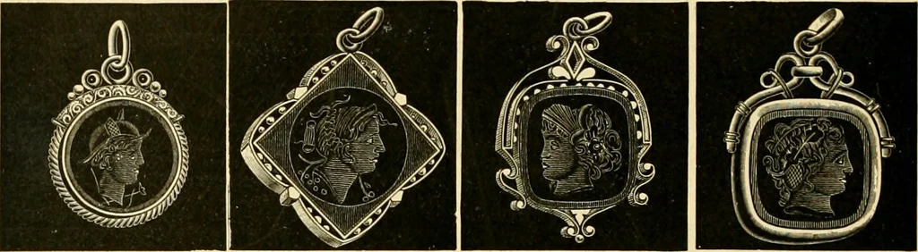 An illustration from 13th annual illustrated catalog, 1889 ... containing illustrations and prices of a few leading and staple styles of diamonds, watches, jewelry, silverware, clocks, canes, umbrellas, opera glasses, gold spectacles, eye glasses, etc., 1889, leaf 313