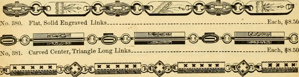 An illustration from 13th annual illustrated catalog, 1889 ... containing illustrations and prices of a few leading and staple styles of diamonds, watches, jewelry, silverware, clocks, canes, umbrellas, opera glasses, gold spectacles, eye glasses, etc., 1889, leaf 351