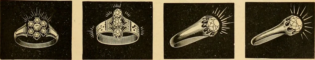 An illustration from 13th annual illustrated catalog, 1889 ... containing illustrations and prices of a few leading and staple styles of diamonds, watches, jewelry, silverware, clocks, canes, umbrellas, opera glasses, gold spectacles, eye glasses, etc., 1889, leaf 398