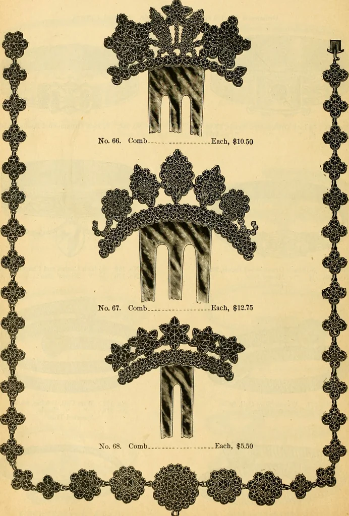 An illustration from 13th annual illustrated catalog, 1889 ... containing illustrations and prices of a few leading and staple styles of diamonds, watches, jewelry, silverware, clocks, canes, umbrellas, opera glasses, gold spectacles, eye glasses, etc., 1889, leaf 413