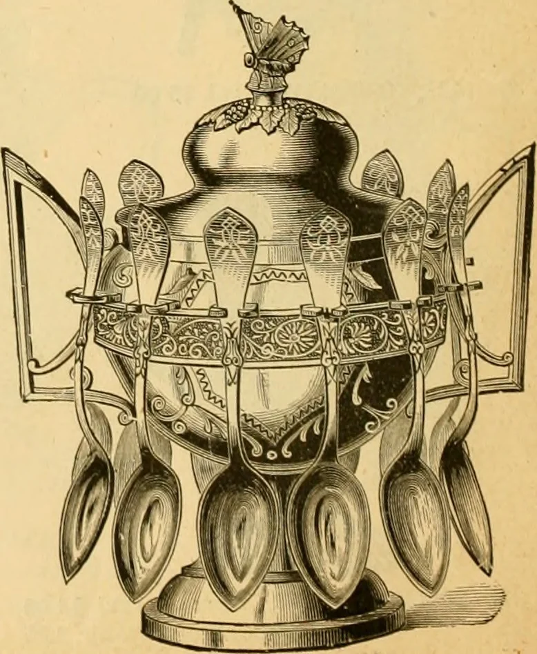 An illustration from 13th annual illustrated catalog, 1889 ... containing illustrations and prices of a few leading and staple styles of diamonds, watches, jewelry, silverware, clocks, canes, umbrellas, opera glasses, gold spectacles, eye glasses, etc., 1889, leaf 77
