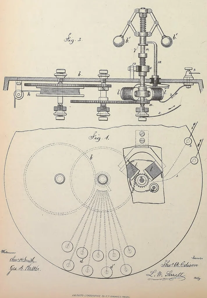An illustration from Collection of United States patents granted to Thomas A. Edison, 1869-1884, 1869, leaf 365