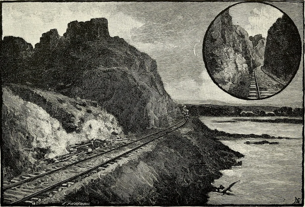 An illustration from The great Northwest : a guide-book and itinerary for the use of tourists and travellers over the lines of the Northern Pacific Railroad, the Oregon Railway and Navigation Company and the Oregon and California Railroad : containing descriptions of states, territories, cities, towns, and places along the routes of these allied systems of transportation, and embracing facts relating to the history, resources, population, products, and natural features of the great Northwest, 1883, leaf 173