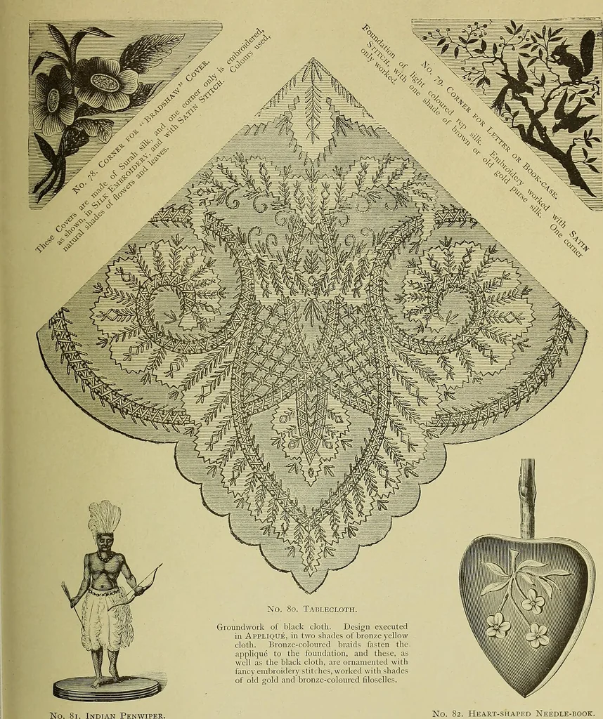 An illustration from The dictionary of needlework : an encyclopaedia of artistic, plain, and fancy needlework dealing fully with the details of all the stitches employed, the method of working, the materials used, the meaning of technical terms, and, where necessary, tracing the origin and history of the various works described, 1882, leaf 121
