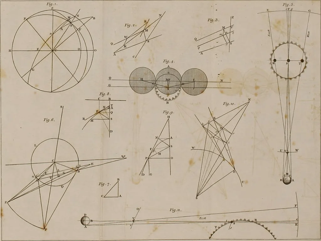 An illustration from A treatise on astronomy, in which the elements of the science are deduced in a natural order, from the appearances of the heavens to an observer on the earth; demonstrated on mathematical principles, and explained by an application to the various phenomena, 1803, leaf 574