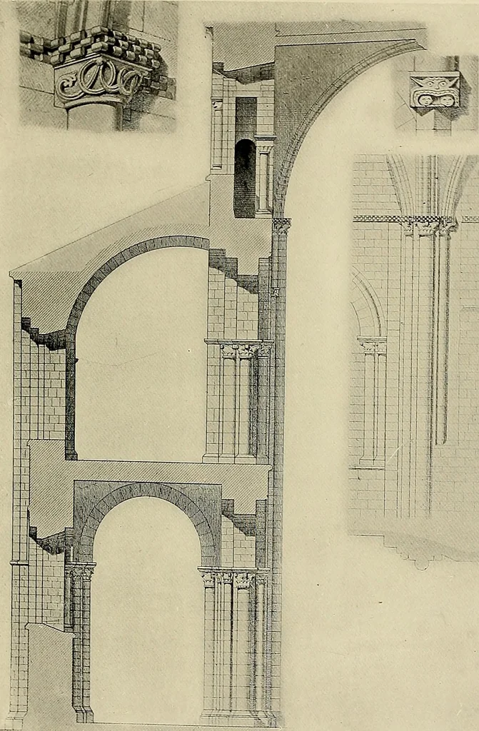 An illustration from Medieval architecture, its origins and development, with lists of monuments and bibliographies, 1909, leaf 474