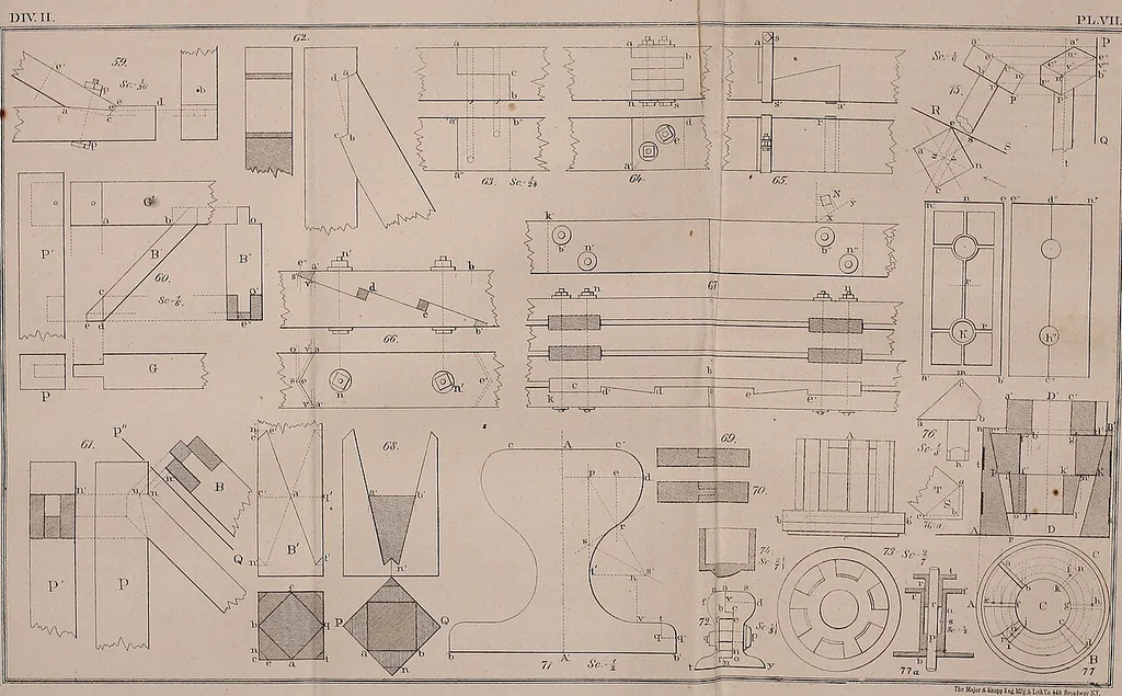 An illustration from A manual of elementary geometrical drawing, involving three dimensions. Designed for use in high schools, academies, engineering schools, etc. : and for the self-instruction of inventors,artizans, etc. ... In five divisions .., 1867, leaf 98