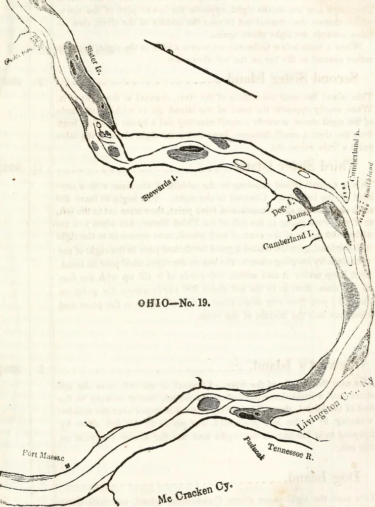 An illustration from The western pilot : containing charts of the Ohio River, and of the Mississippi, from the mouth of the Missouri to the Gulf of Mexico ; accompanied with directions for navigating the same, and a gazetteer ; or description of the towns on their banks, tributary streams, etc., also, a variety of matter interesting to travelers, and all concerned in the navigation of those rivers ; with a table of distances from town to town on all the above rivers, 1847, leaf 70