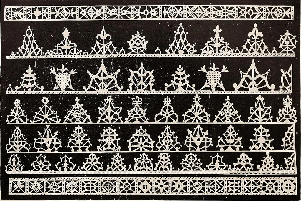 An illustration from A history of hand-made lace : dealing with the origin of lace, the growth of the great lace centres, the mode of manufacture, the methods of distinguishing and the care of various kinds of lace, 1900, leaf 134