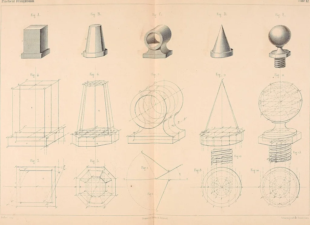 An illustration from The practical draughtsman's book of industrial design, and machinist's and engineer's drawing companion: forming a complete course of mechanical, engineering, and architectural drawing, 1854, leaf 252