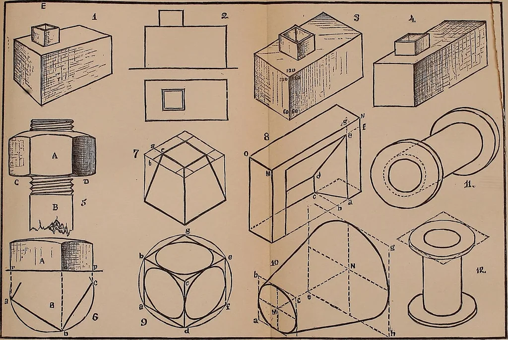 An illustration from Elements of plane and solid free-hand geometrical drawing, with lettering; and some elements of geometrical ornamental design, including the principals of harmonic angular ratios, etc. In three parts ... for draughtsmen and artisans; and teachers and students of industrial and mechanical drawing, 1878, leaf 103