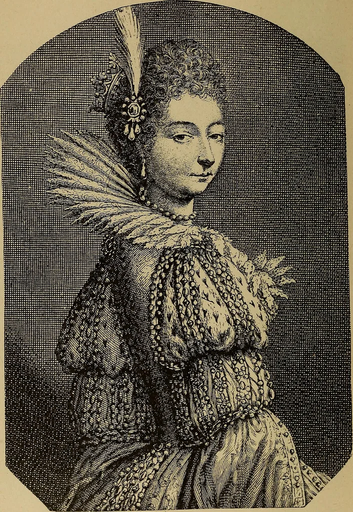 An illustration from Dentelles et guipures : anciennes et modernes, imitations ou copies. Varieté des genres et des points. 52 portraits documentaires, 249 échantillons de dentelles, collerettes, fraises, manchettes, rabats, etc., 1904, leaf 62