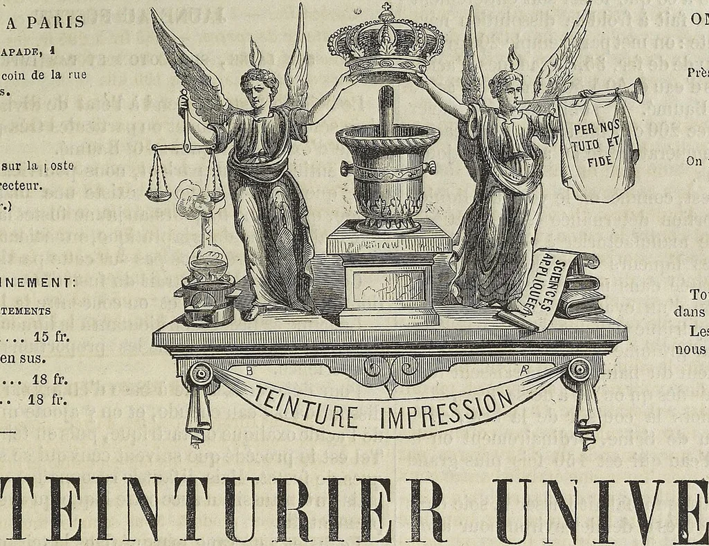 An illustration from Le teinturier universel, ou, L'echo des applications des matières colorantes aux arts et a l'industrie, 1860, leaf 50