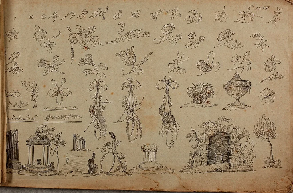 An illustration from Zeichen- Mahler- und Stickerbuch zur Selbstbelehrung für Damen, welche sich mit diesen Künsten beschäftigen, 1795, leaf 4