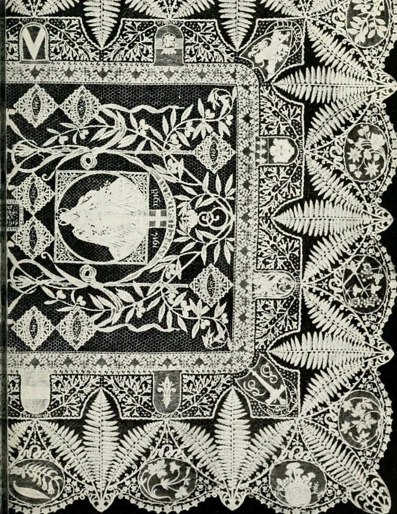 An illustration from Bobbins of Belgium; a book of Belgian lace, lace-workers, lace-schools and lace-villages, 1920, leaf 230