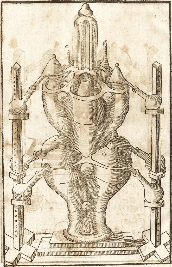 An illustration from Le vray et methodique cours de la physique resolutiue, vulgairement dite chymie : representé par figures generales & particulieres : pour connoistre la theotechnie ergocosmique, c'est à dire, l'art de Dieu, en l'ouurage de l'vniuers, 1653, leaf 151
