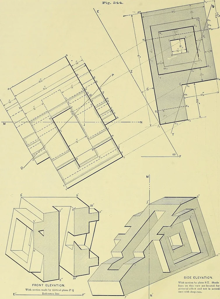 An illustration from Practical engineering drawing and third angle projection, for students in scientific, technical and manual training schools and for ... draughtsmen .., 1897, leaf 127