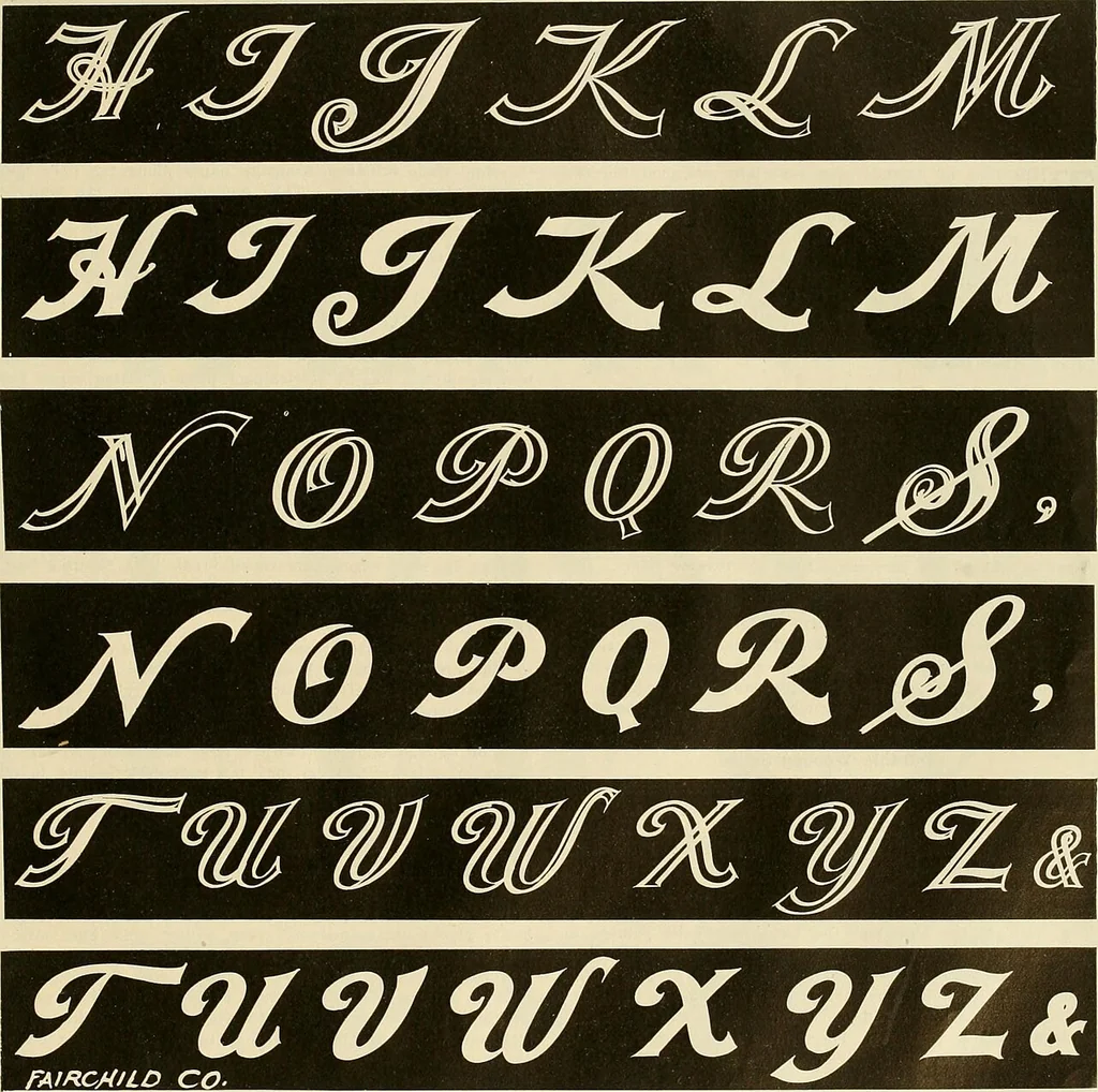 An illustration from Fairchild's rapid letterer and show-card maker, commercial alphabet construction with brush or pen, 1910, leaf 54