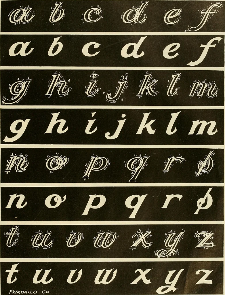 An illustration from Fairchild's rapid letterer and show-card maker, commercial alphabet construction with brush or pen, 1910, leaf 52