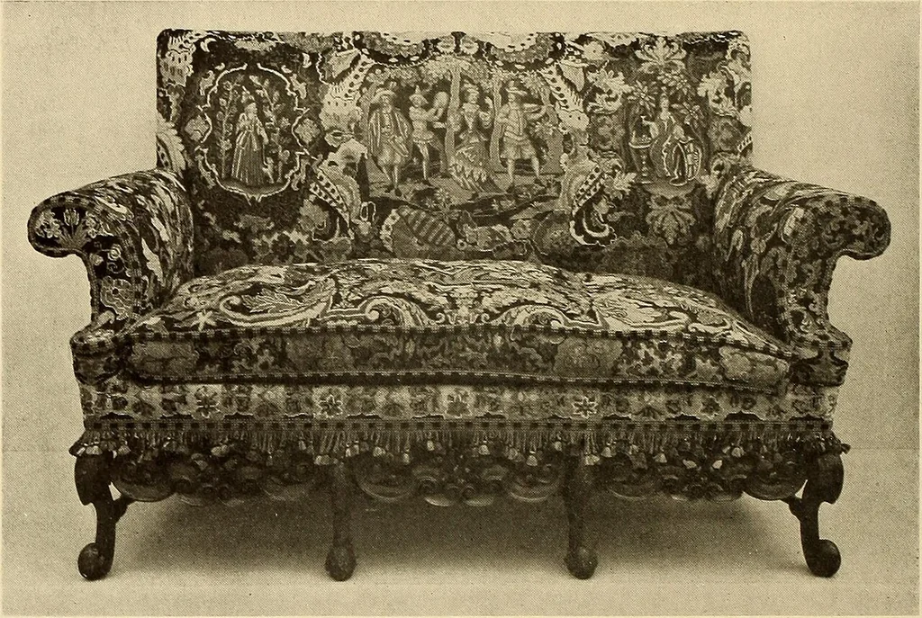 An illustration from Decorative textiles; an illustrated book on coverings for furniture, walls and floors, including damasks, brocades and velvets, tapestries, laces, embroideries, chintzes, cretonnes, drapery and furniture trimmings, wall papers, carpets and rugs, tooled and illuminated leathers, 1918, leaf 147