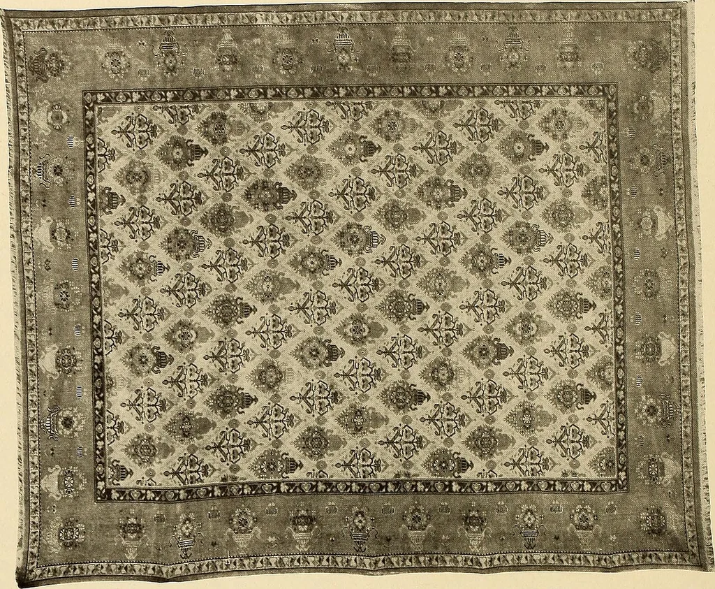 An illustration from Decorative textiles; an illustrated book on coverings for furniture, walls and floors, including damasks, brocades and velvets, tapestries, laces, embroideries, chintzes, cretonnes, drapery and furniture trimmings, wall papers, carpets and rugs, tooled and illuminated leathers, 1918, leaf 199